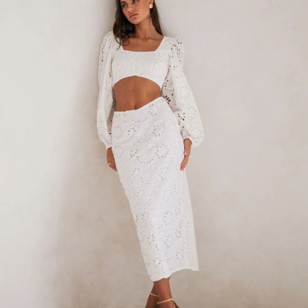 NWT Sabo Skirt Valencia Skirt & Puff Top - White